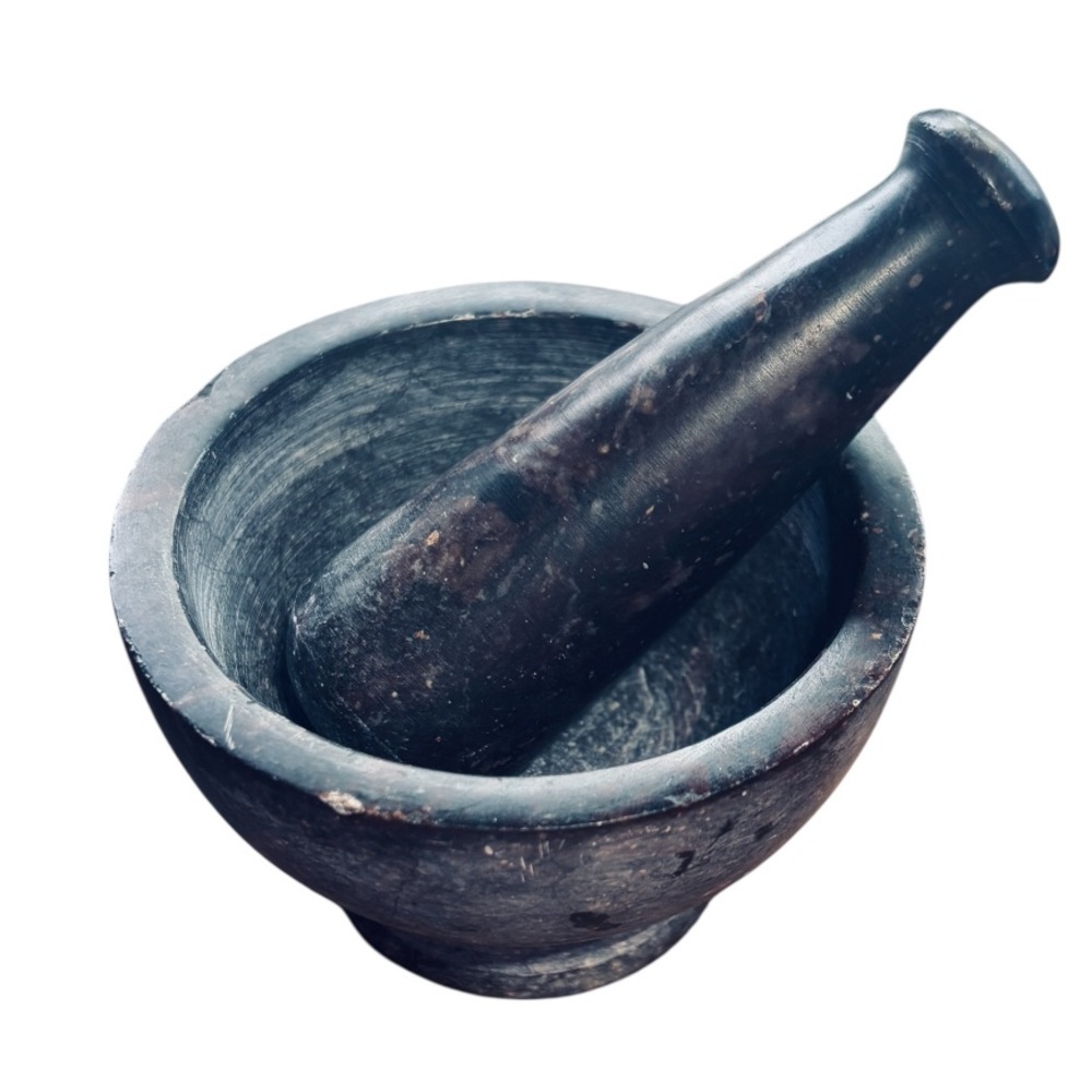 Mortal & Pestle Set Solid Natural Marble Brown  4" Made in India